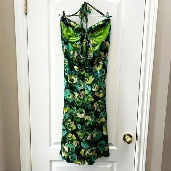 Donna Ricco Silk Halter Dress Flowy A-Line Green Blue Yellow Floral Size 8 - Picture 5 of 15
